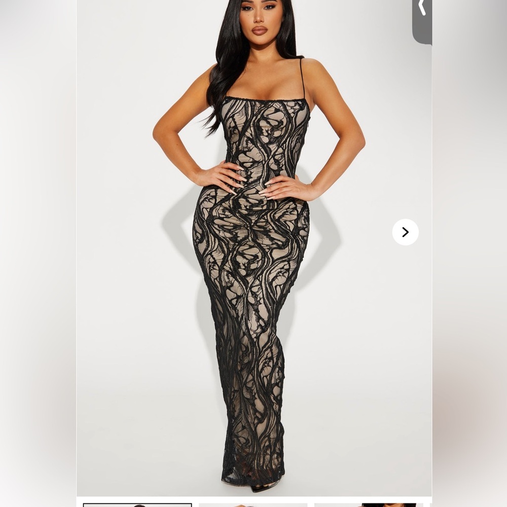 Fashion Nova Black and Tan Strapless Bodycon Maxi Dress